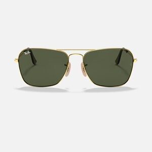 Ray-Ban CARAVAN  Gold Frame Sunglasses with Dark Green Lenses